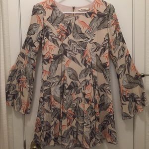 Blush Tropical Dress with Bell Sleeves